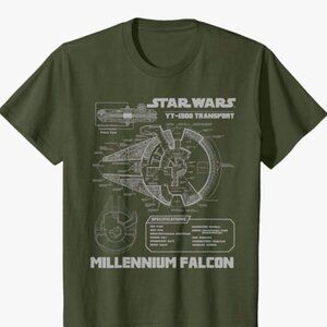 Star Wars Millennium Falcon Grey Schematics T-Shirt C1 T-Shirt